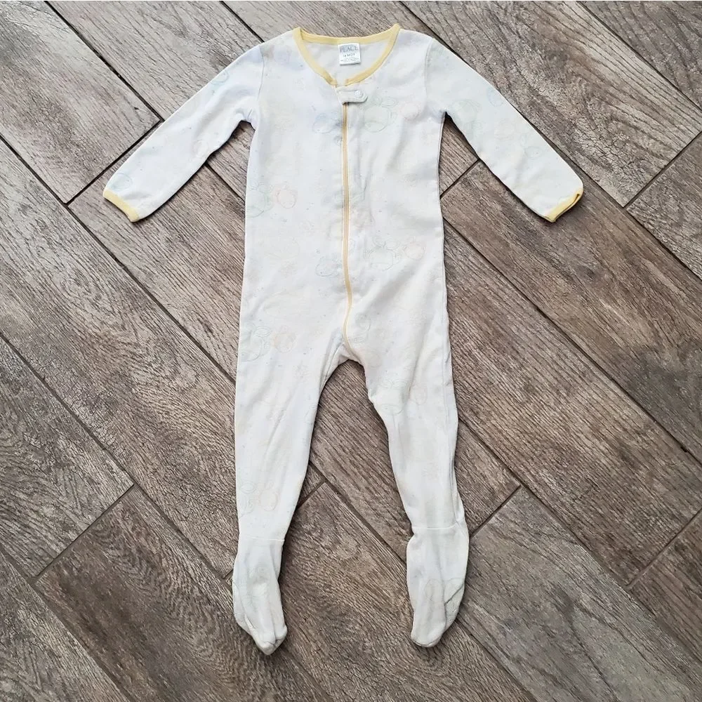 The Children's Place Zipper Closure White and Yellow Footie Size 18 Months